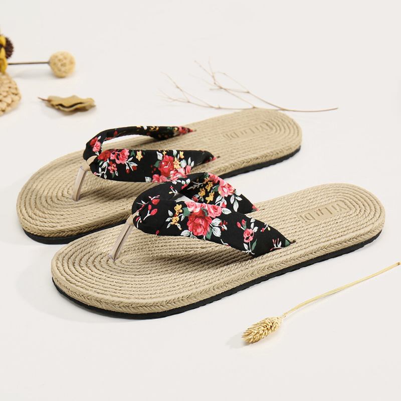 Dame Clip Toe Blomstermassagesåler Beach Flats Sandaler