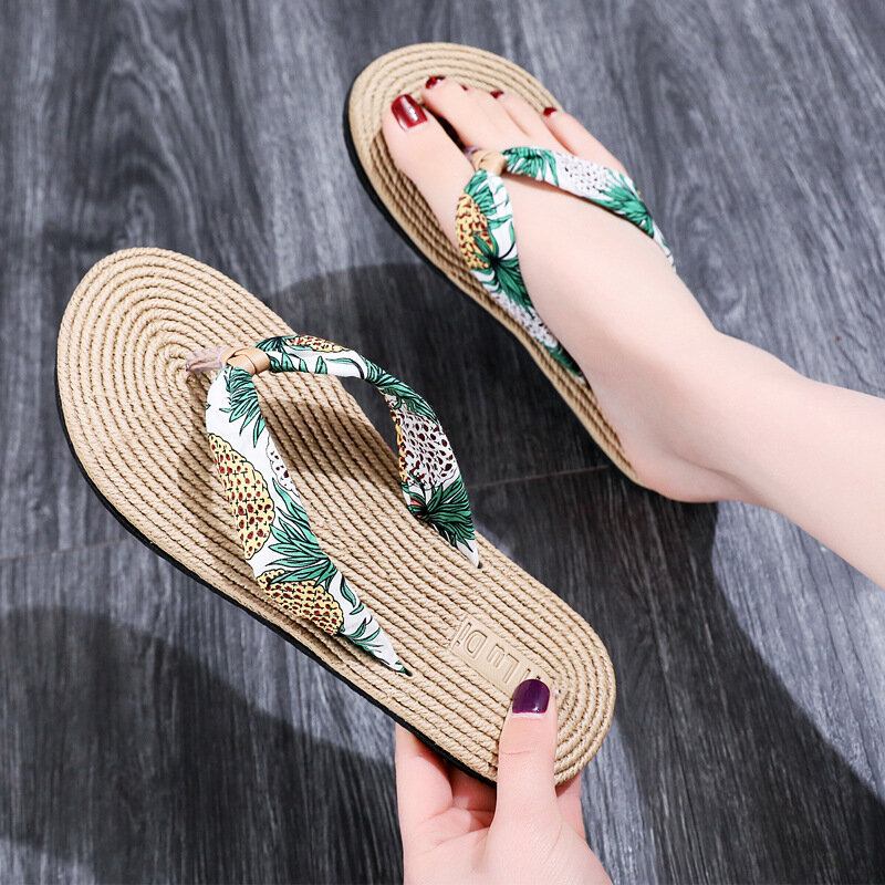 Dame Clip Toe Blomstermassagesåler Beach Flats Sandaler