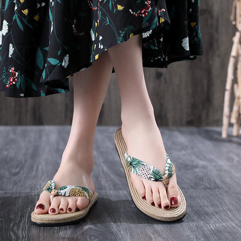 Dame Clip Toe Blomstermassagesåler Beach Flats Sandaler