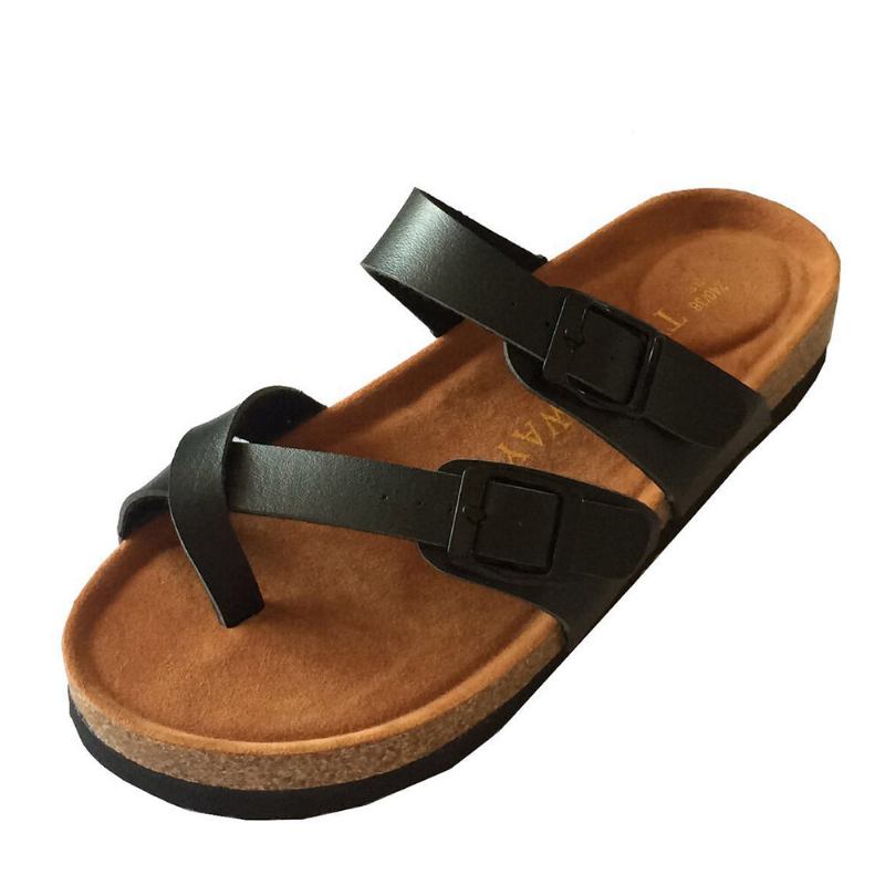 Dame Dobbeltspænde Strap Comfy Beach Flip Flops Kork Flade Sandaler