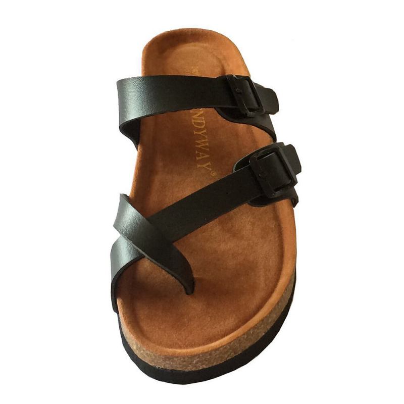 Dame Dobbeltspænde Strap Comfy Beach Flip Flops Kork Flade Sandaler