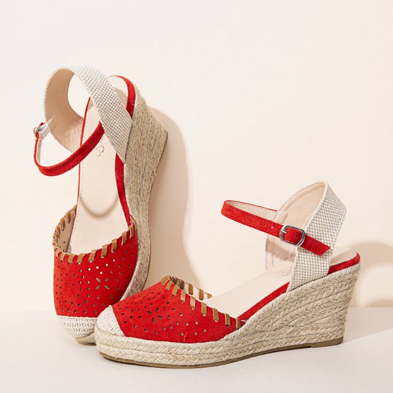 Dame Espadrilles Cutout Ankelrem Casual Wedge Sandaler