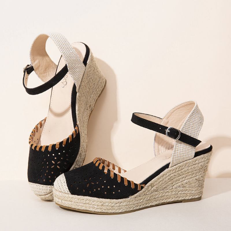 Dame Espadrilles Cutout Ankelrem Casual Wedge Sandaler