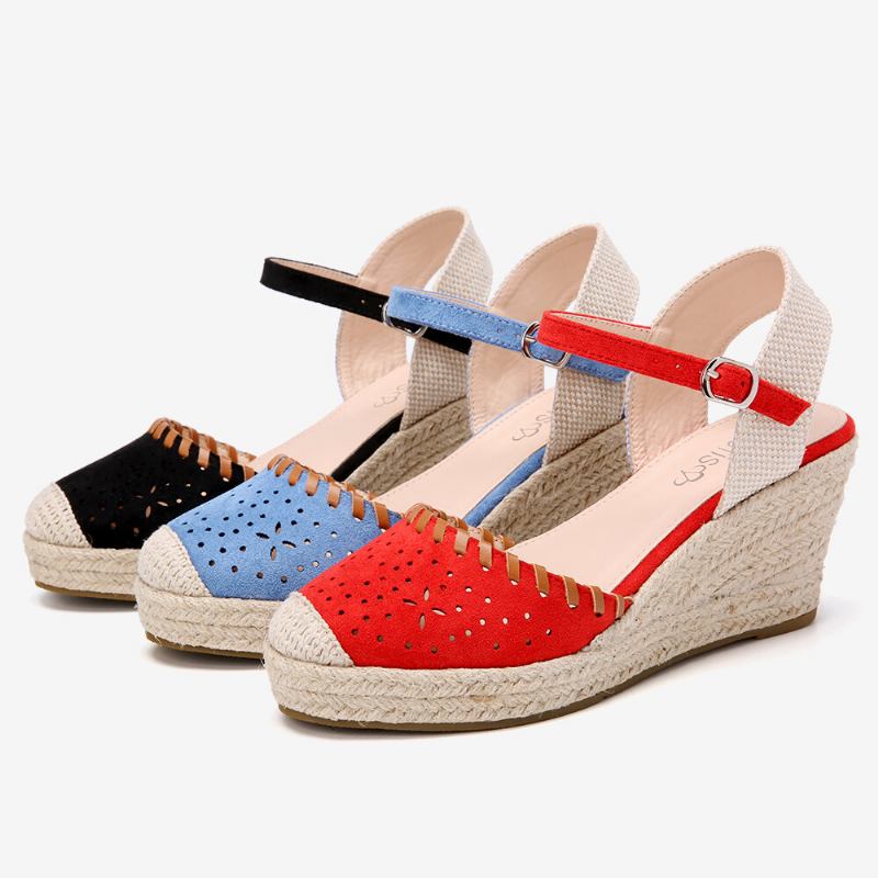 Dame Espadrilles Cutout Ankelrem Casual Wedge Sandaler