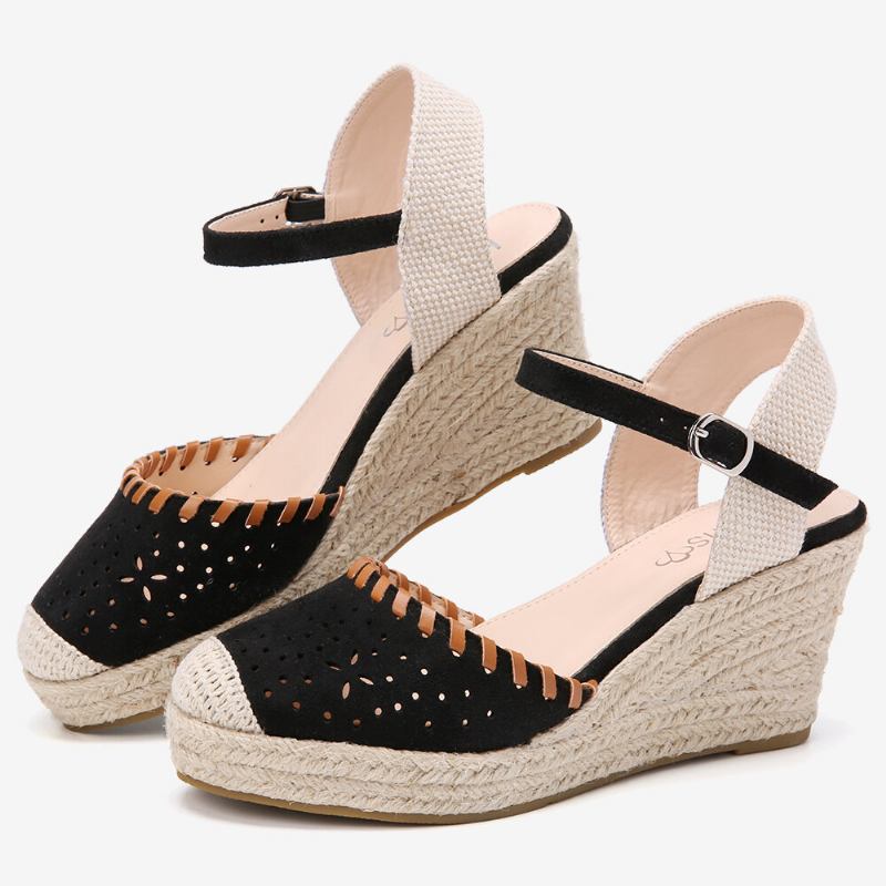 Dame Espadrilles Cutout Ankelrem Casual Wedge Sandaler