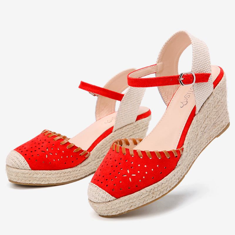 Dame Espadrilles Cutout Ankelrem Casual Wedge Sandaler