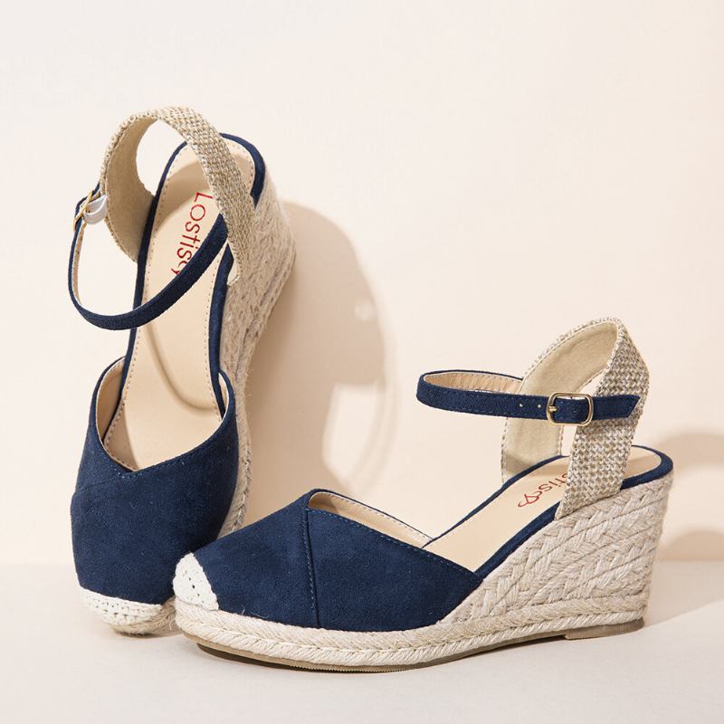 Dame Espadrilles Elastisk Ankelrem Casual Sommer Wedge Sandaler