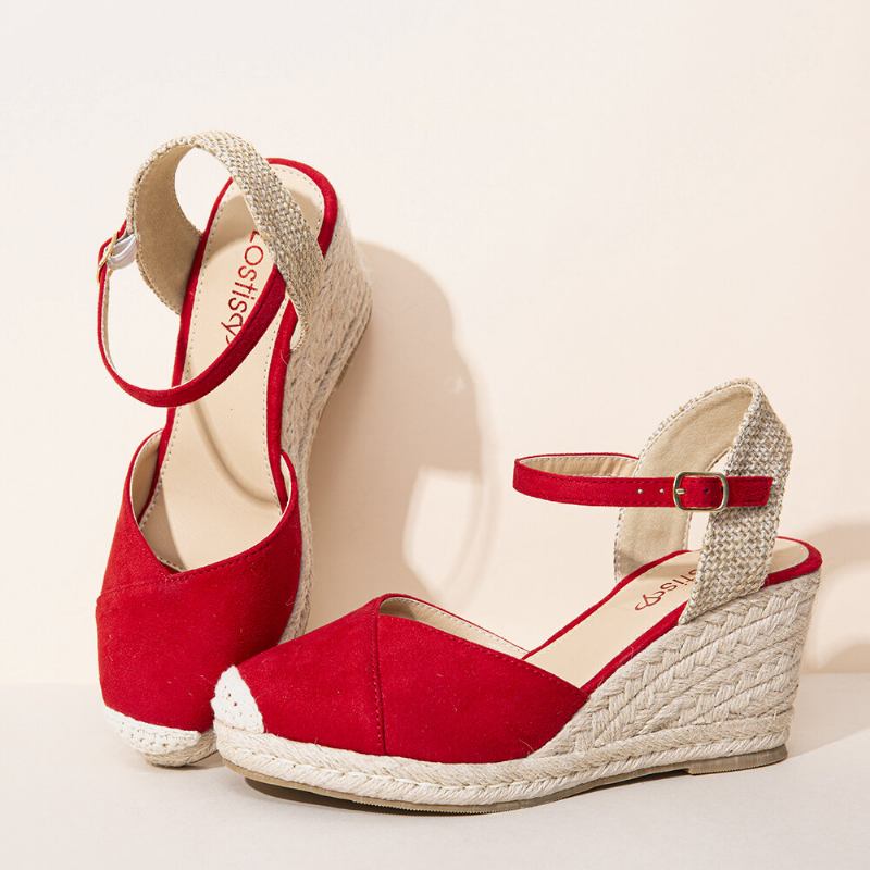 Dame Espadrilles Elastisk Ankelrem Casual Sommer Wedge Sandaler