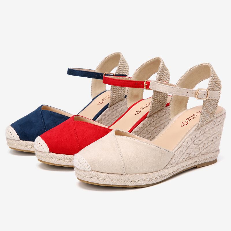 Dame Espadrilles Elastisk Ankelrem Casual Sommer Wedge Sandaler