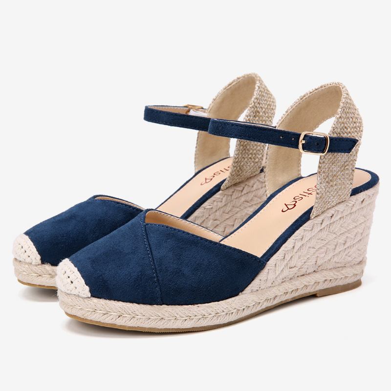 Dame Espadrilles Elastisk Ankelrem Casual Sommer Wedge Sandaler