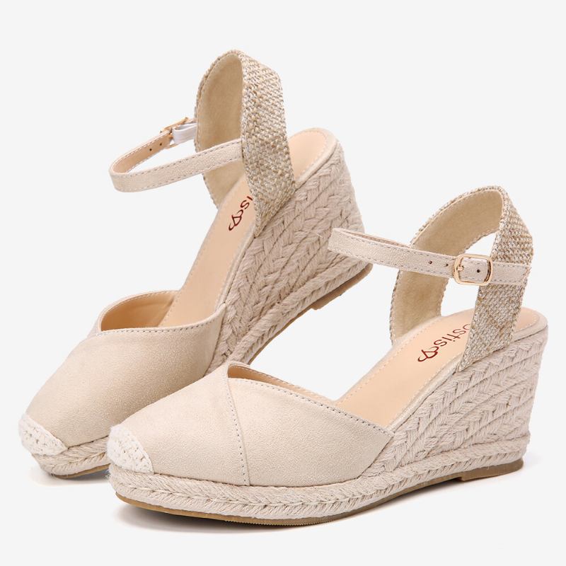 Dame Espadrilles Elastisk Ankelrem Casual Sommer Wedge Sandaler