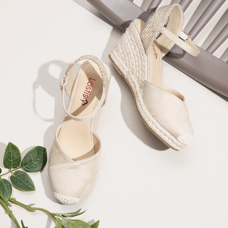 Dame Espadrilles Elastisk Ankelrem Casual Sommer Wedge Sandaler