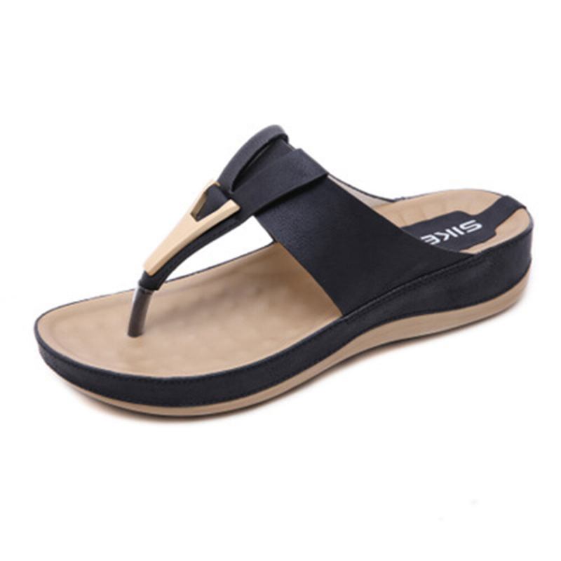 Dame Metal Decor Beach Casual Comfy Massage Clip Toe Sandaler