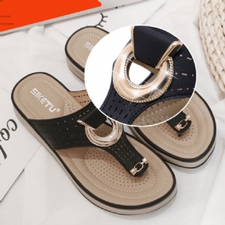 Dame Metal Decor Hollow Comfy Clip Toe Beach Casual Sandaler