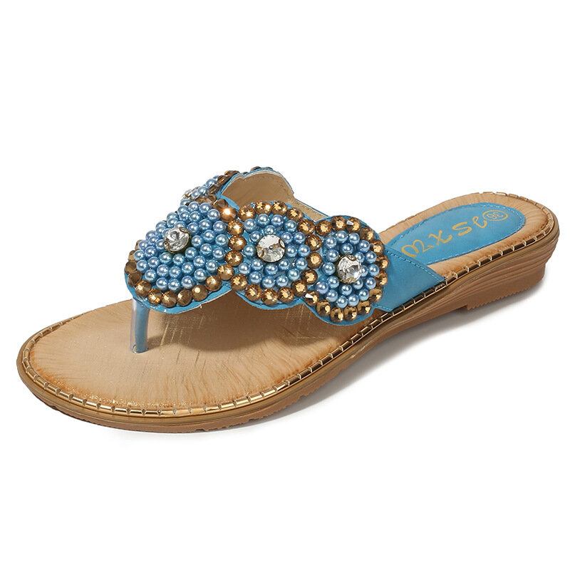 Dame Rhinestone Decor Clip Toe Flats Sandaler