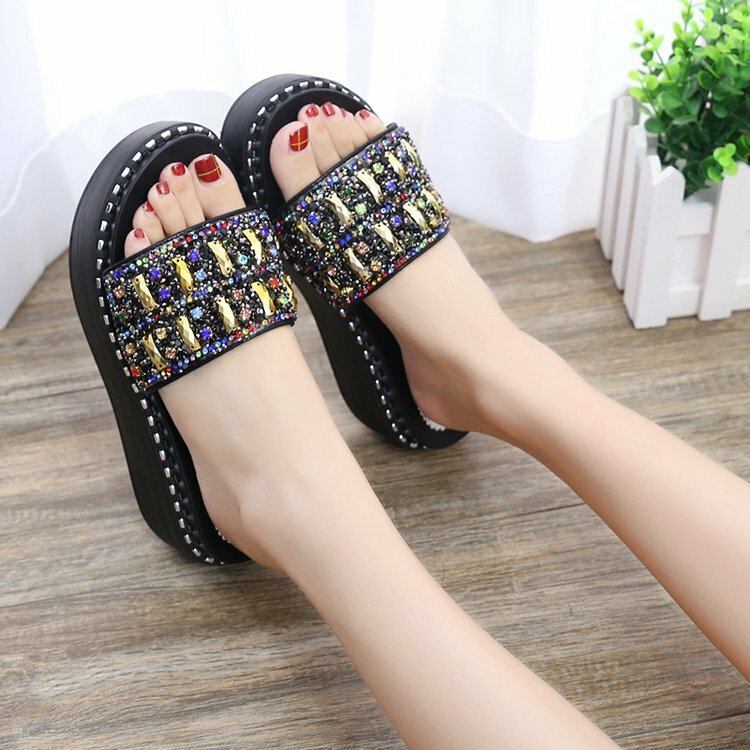 Dame Rhinestone Dekor Platform Slidesandaler