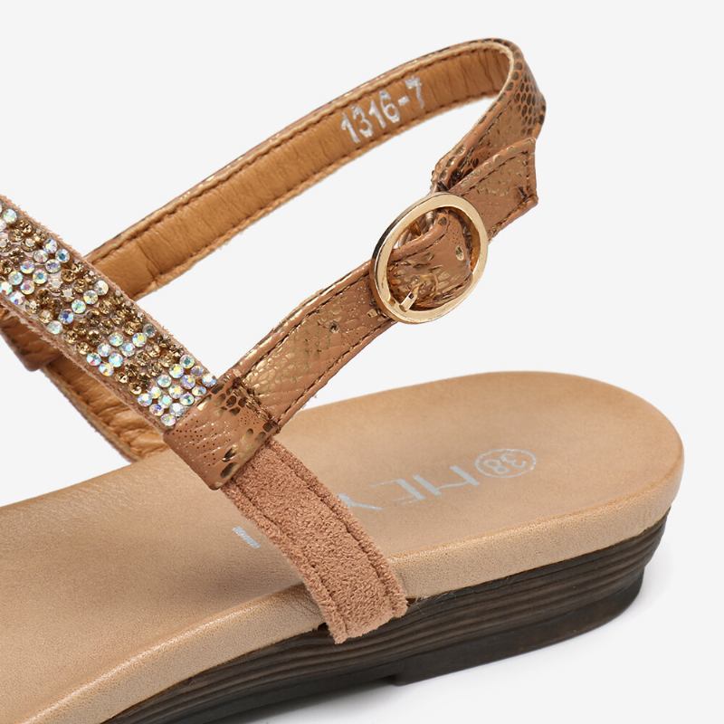 Dame Rhinestone Spænde Strap Comfy Non Slip Beach Clip Toe Sandaler