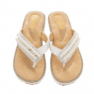 Dame Rhinestone Strap Clip Toe Flats Sandaler