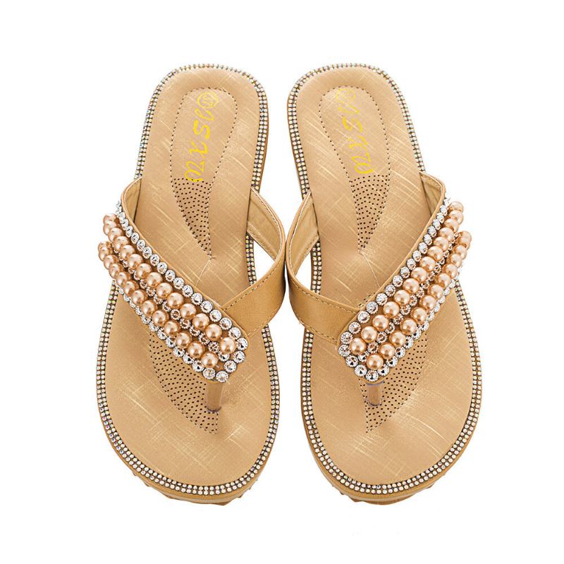 Dame Rhinestone Strap Clip Toe Flats Sandaler