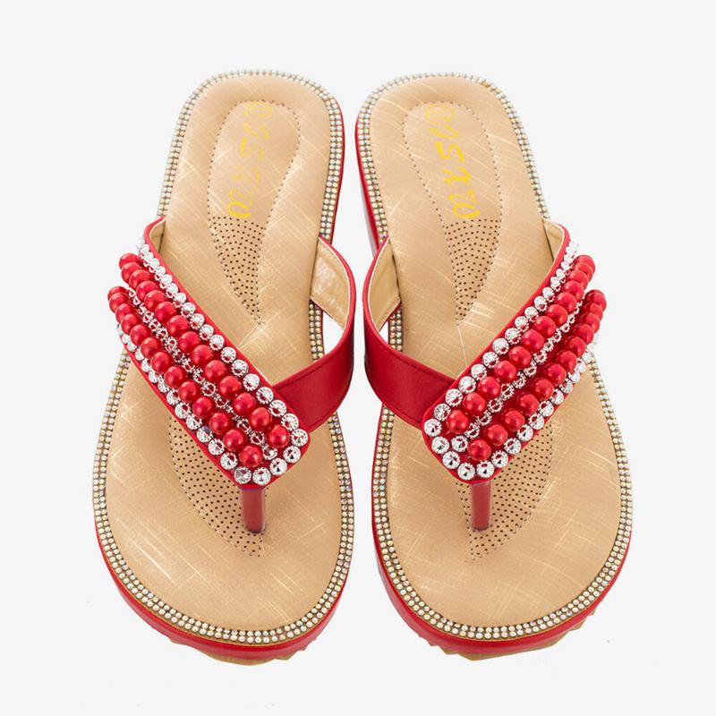 Dame Rhinestone Strap Clip Toe Flats Sandaler