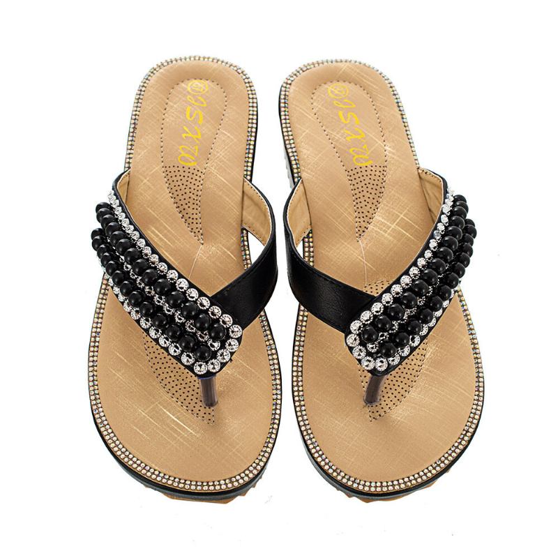 Dame Rhinestone Strap Clip Toe Flats Sandaler