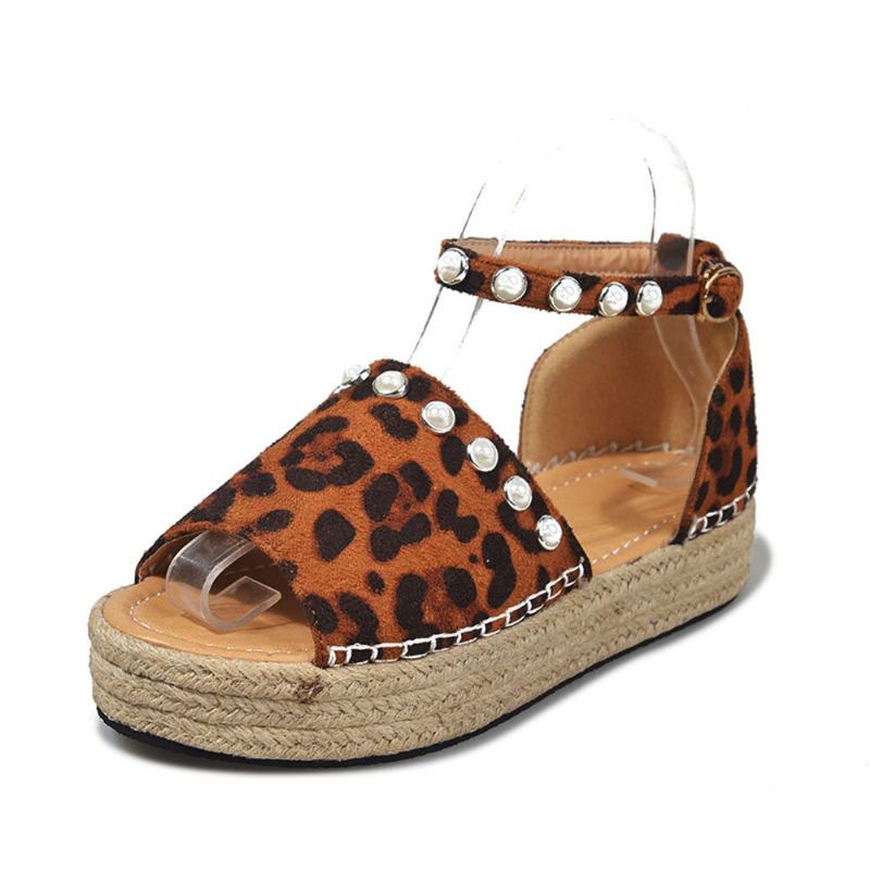 Dame Ruskind Leopard Print Solid Beading Blonde Simple Casual Sandaler