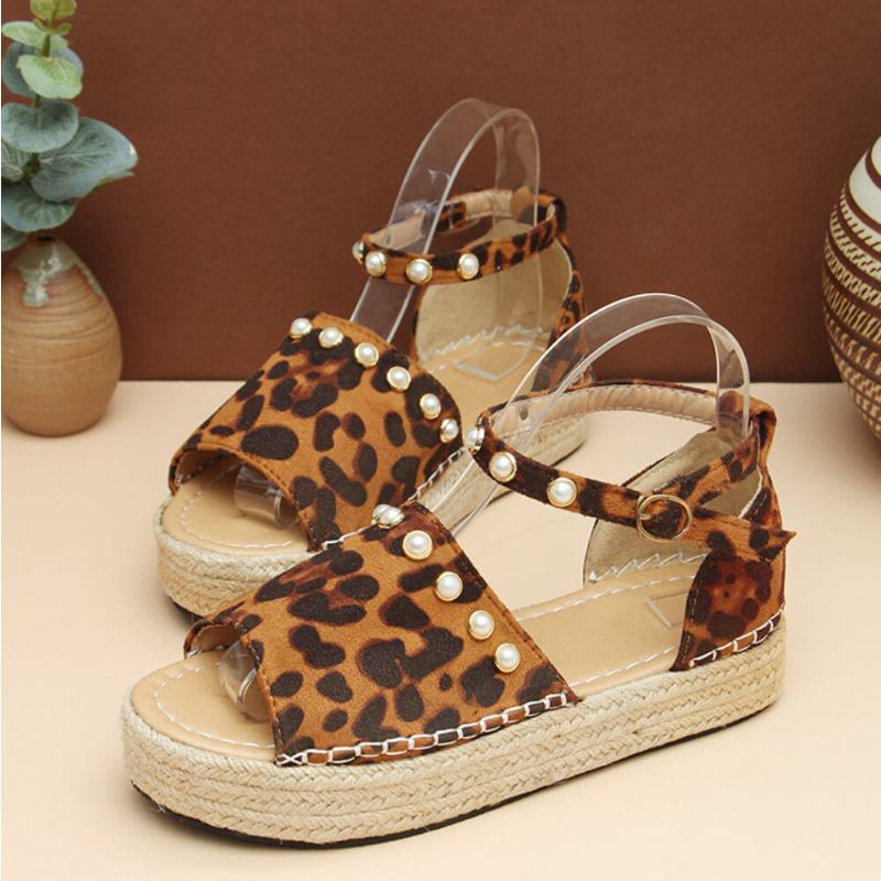 Dame Ruskind Leopard Print Solid Beading Blonde Simple Casual Sandaler