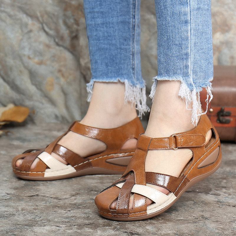 Dameudskæring Farveblok Justerbar Rem Casual Summer Wedge Sandaler