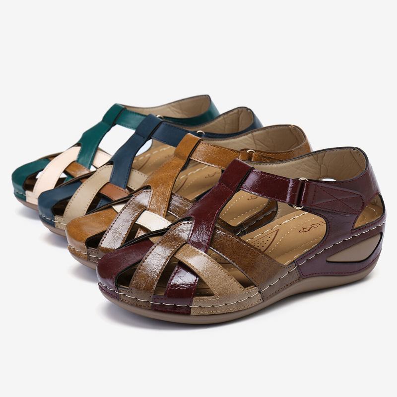 Dameudskæring Farveblok Justerbar Rem Casual Summer Wedge Sandaler