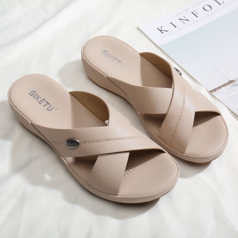 Kvinder Beach Comfy Peep Toe Cross Strap Kiler Hælsandaler