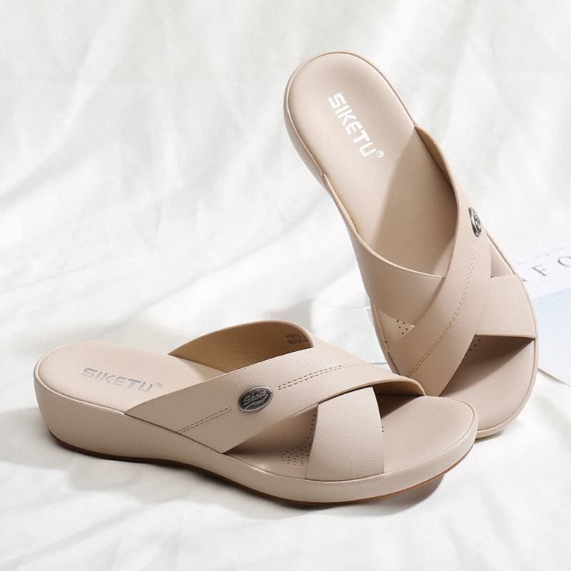 Kvinder Beach Comfy Peep Toe Cross Strap Kiler Hælsandaler