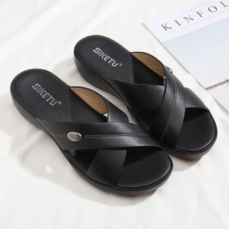 Kvinder Beach Comfy Peep Toe Cross Strap Kiler Hælsandaler