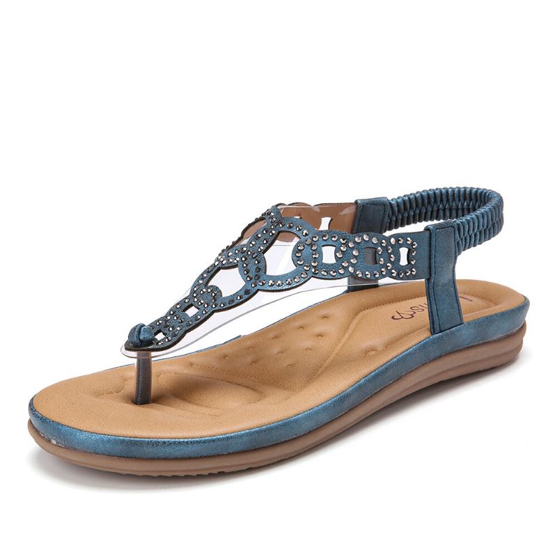 Kvinder Beading Elastisk Bånd Blød Clip Toe Strand Casual Sandaler