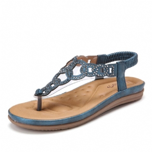 Kvinder Beading Elastisk Bånd Blød Clip Toe Strand Casual Sandaler