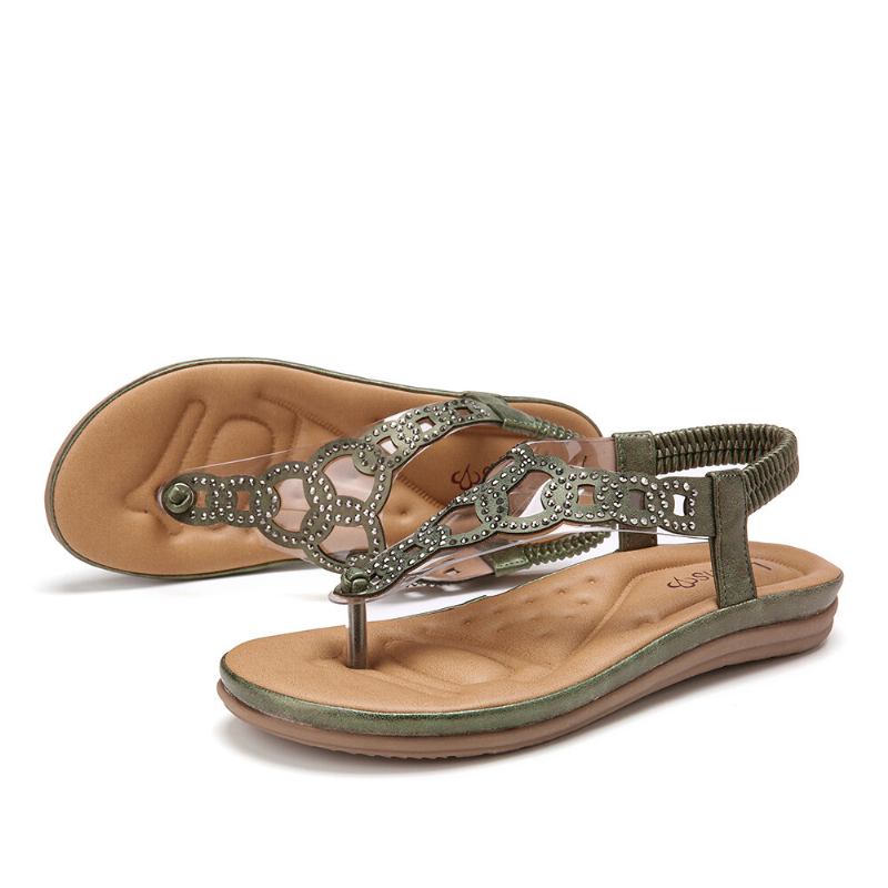 Kvinder Beading Elastisk Bånd Blød Clip Toe Strand Casual Sandaler