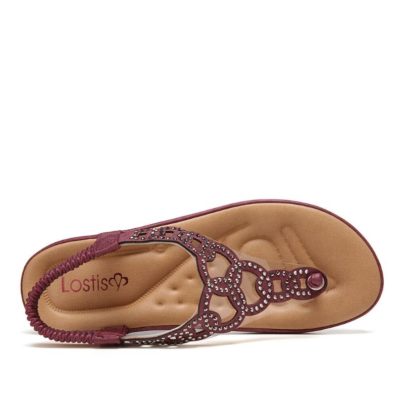 Kvinder Beading Elastisk Bånd Blød Clip Toe Strand Casual Sandaler