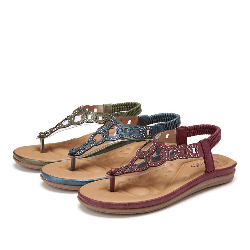 Kvinder Beading Elastisk Bånd Blød Clip Toe Strand Casual Sandaler