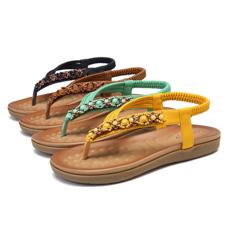 Kvinder Beading Rhinestone Elastisk Bånd Slip-on Flip Flops Casual Sandaler