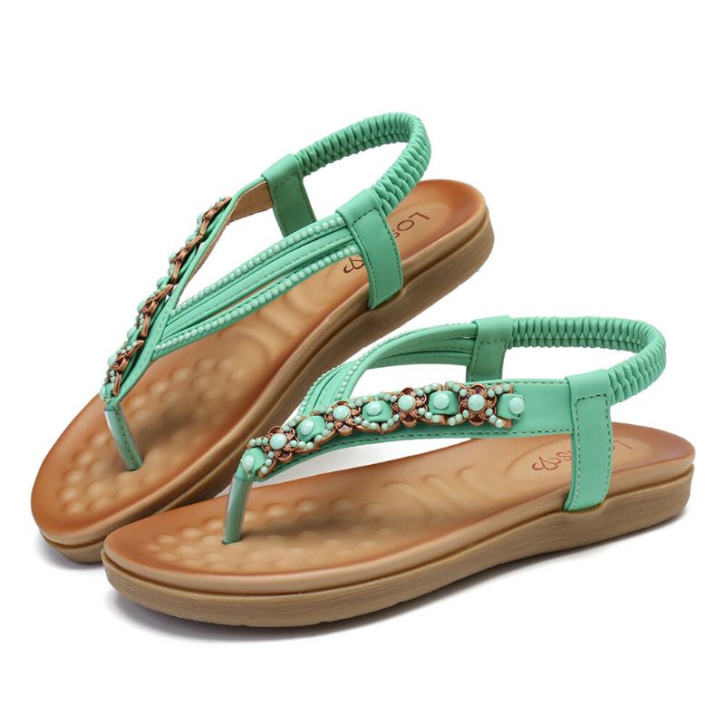 Kvinder Beading Rhinestone Elastisk Bånd Slip-on Flip Flops Casual Sandaler