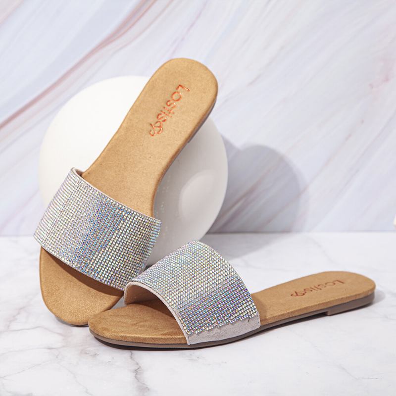 Kvinder Beading Single Band Casual Slide Sandaler