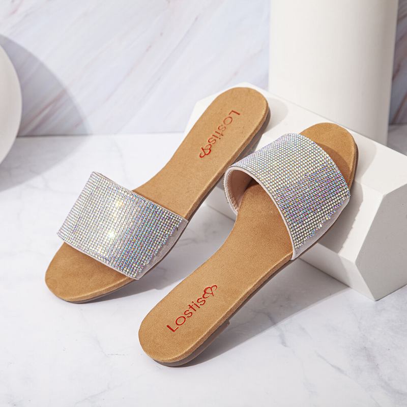 Kvinder Beading Single Band Casual Slide Sandaler