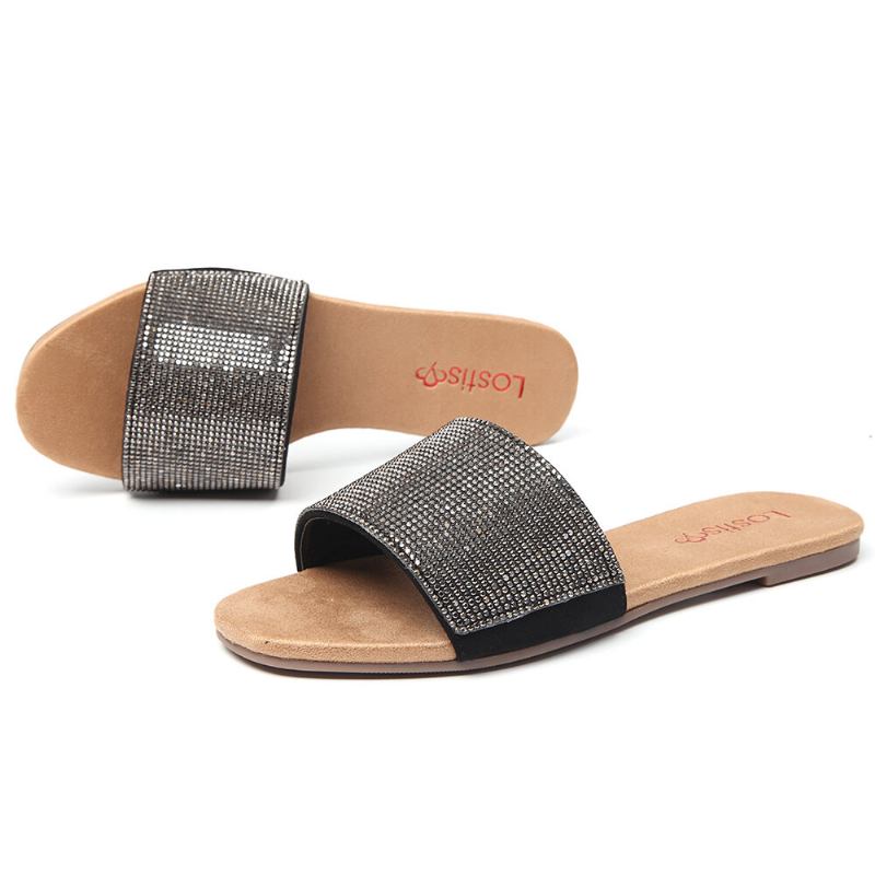 Kvinder Beading Single Band Casual Slide Sandaler