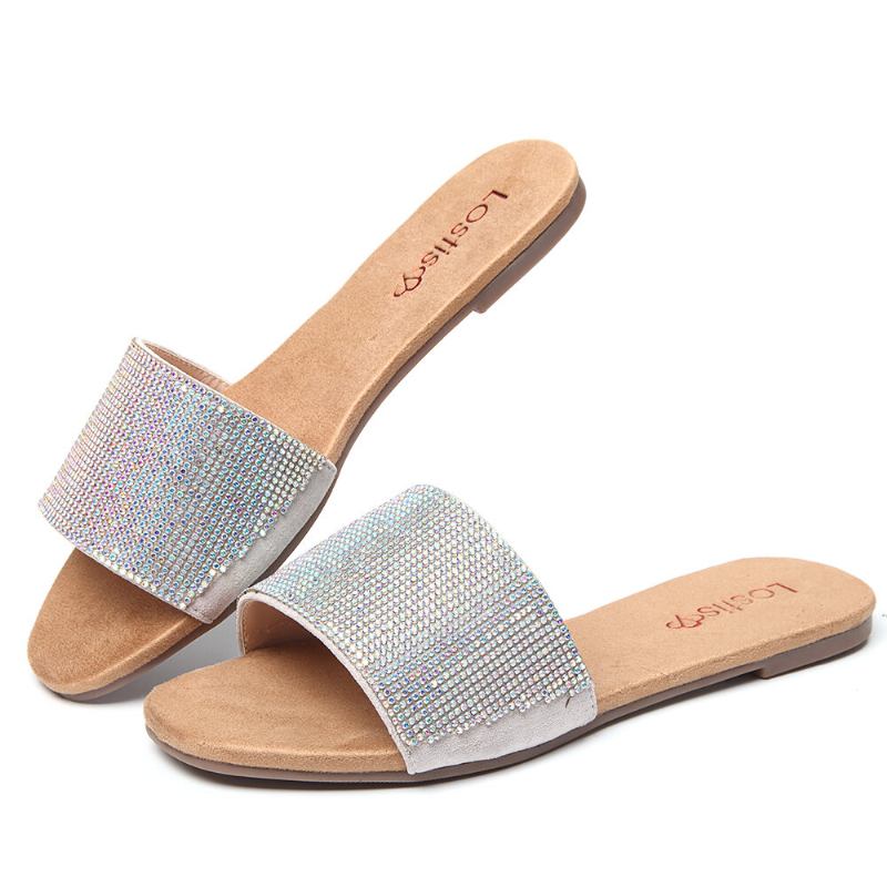 Kvinder Beading Single Band Casual Slide Sandaler