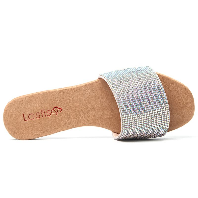 Kvinder Beading Single Band Casual Slide Sandaler