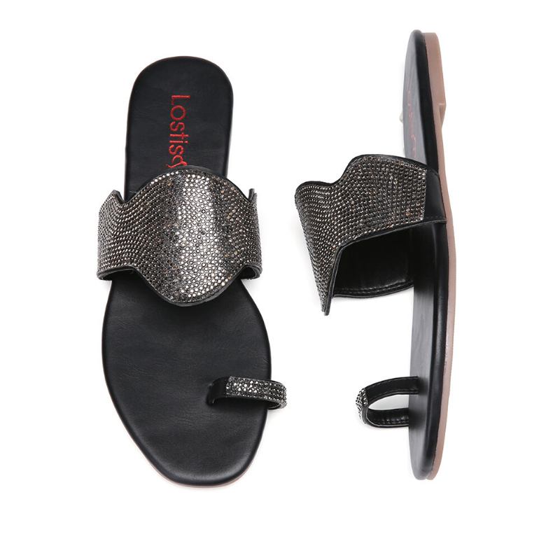 Kvinder Beading Toe Ring Casual Summer Slide Sandaler