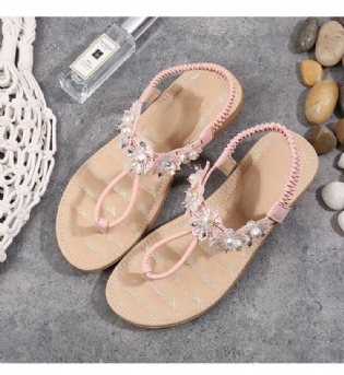 Kvinder Blomster Decor Clip Toe Flats Slip On Sandaler