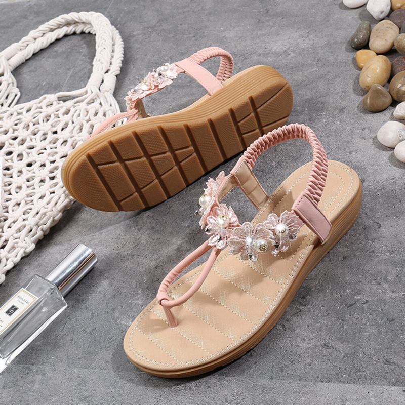 Kvinder Blomster Decor Clip Toe Flats Slip On Sandaler