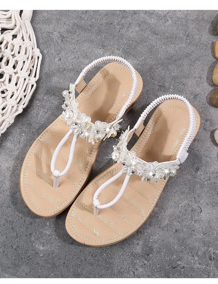 Kvinder Blomster Decor Clip Toe Flats Slip On Sandaler