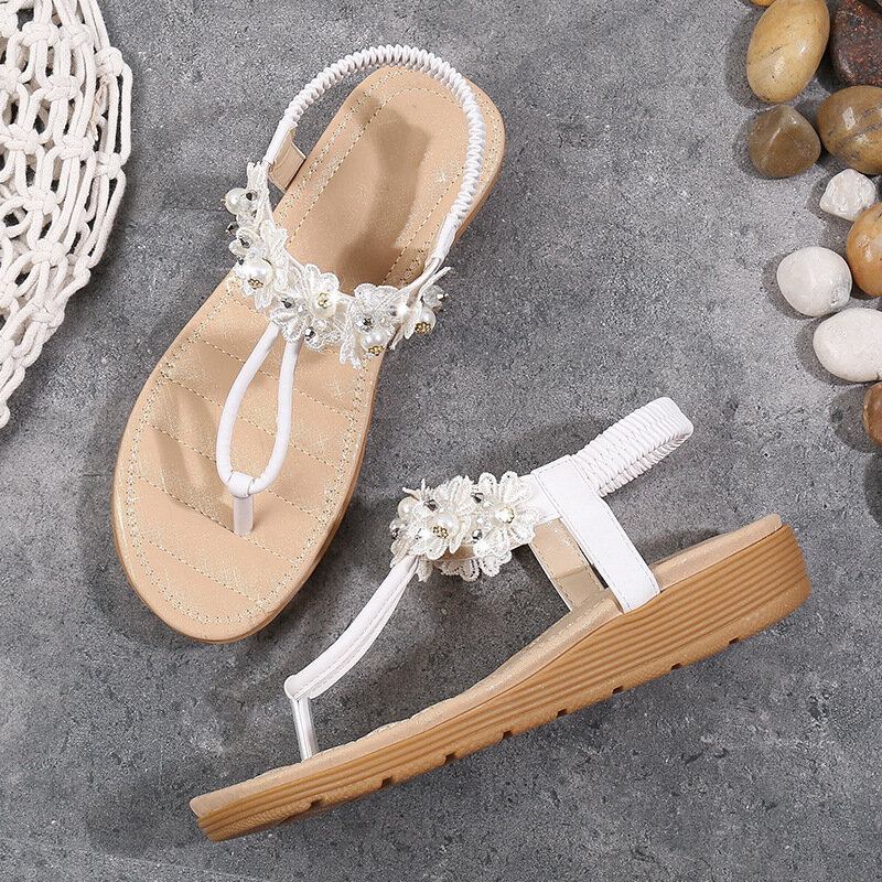 Kvinder Blomster Decor Clip Toe Flats Slip On Sandaler