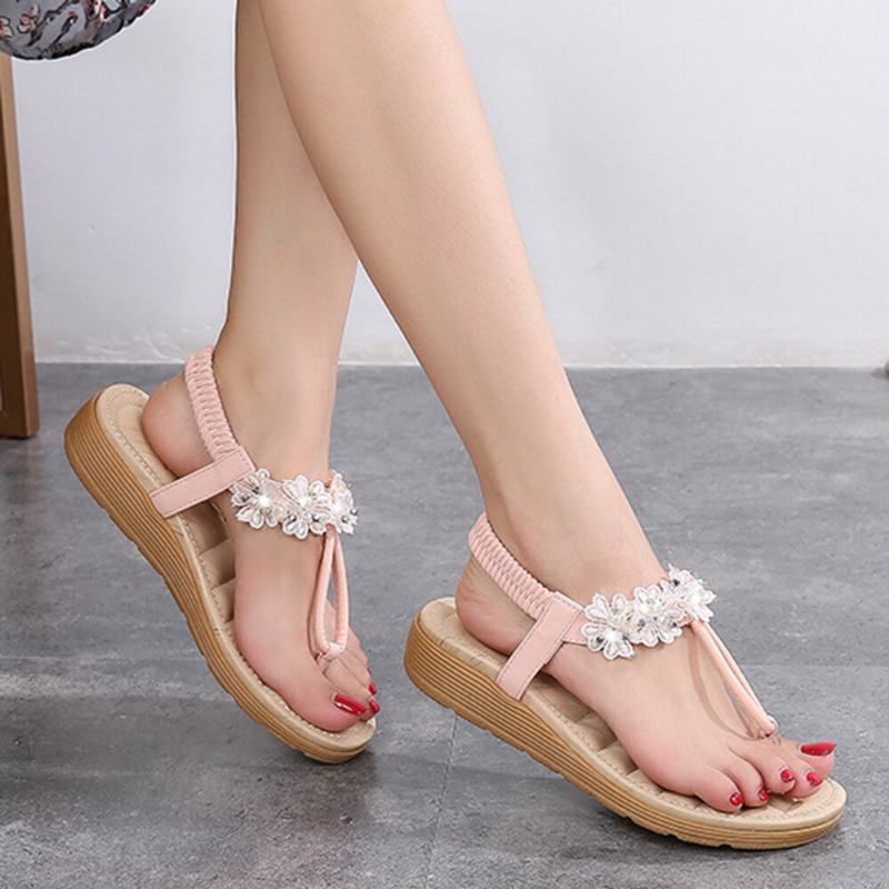 Kvinder Blomster Decor Clip Toe Flats Slip On Sandaler